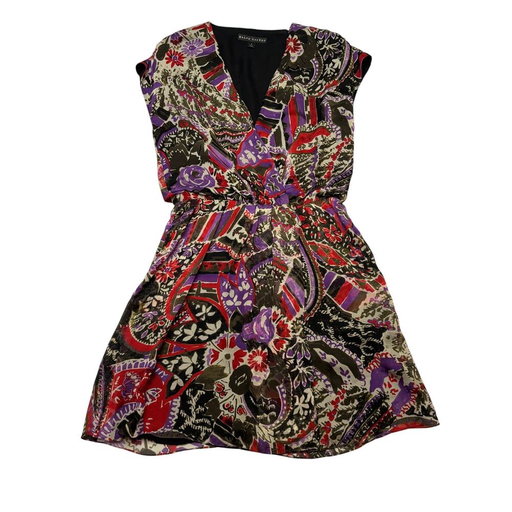 Ralph Lauren Black Label Paisley Floral Silk Mini Dress Women's 4 Quiet Luxury